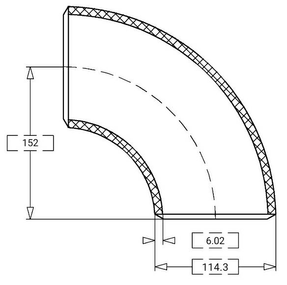 90-degree elbow dimension drawing from the app
