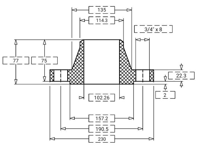 Weld-neck flange dimension drawing from the app